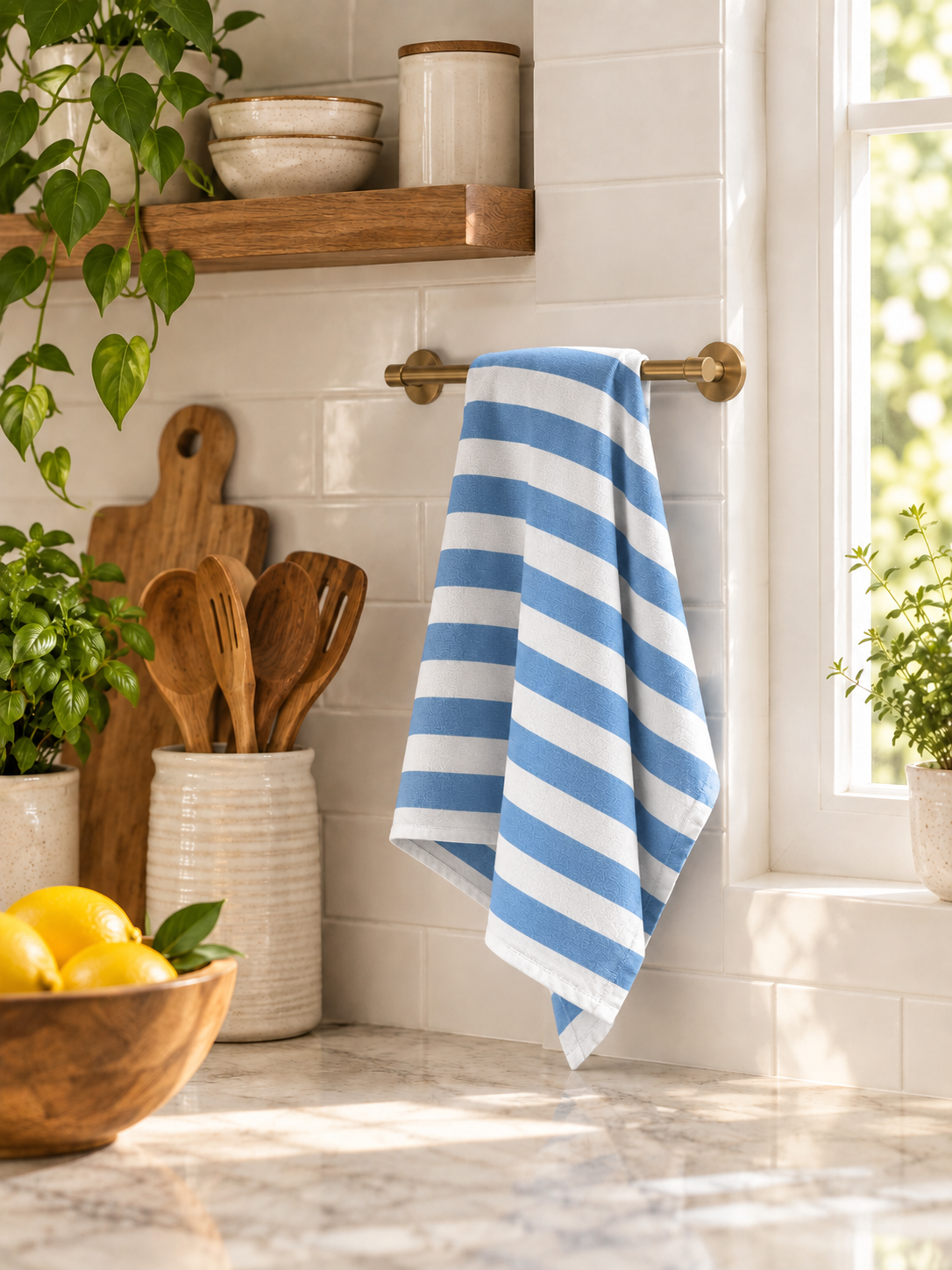 Blue Horizontal Stripe Kitchen Towel - Main View