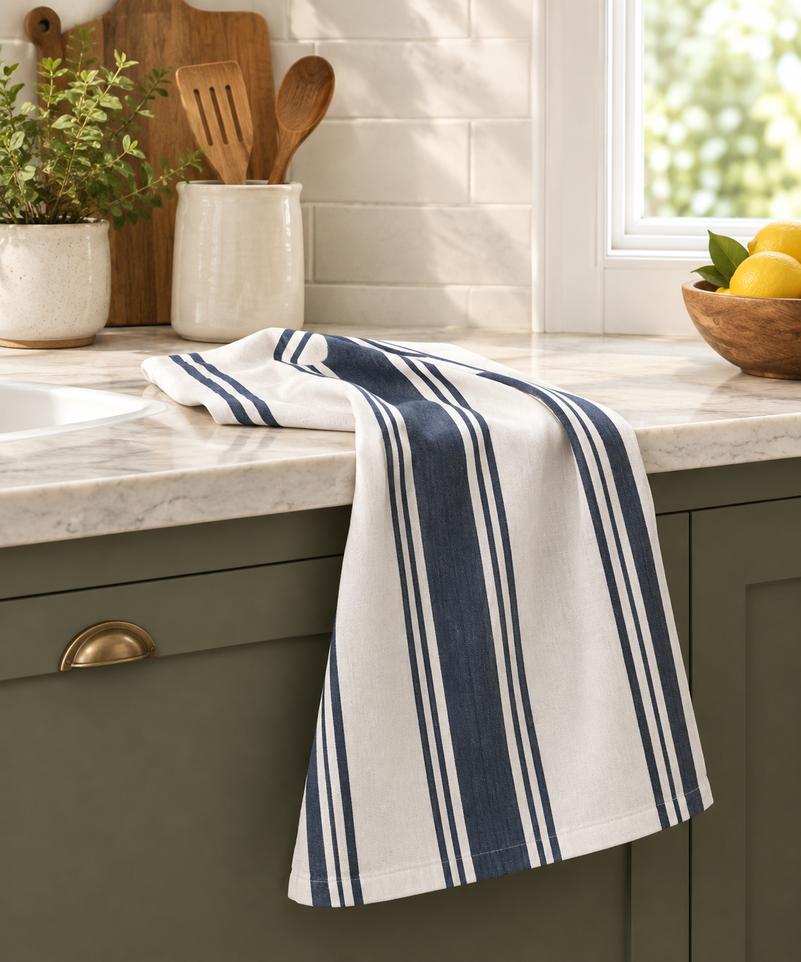 Dark Blue Stripe Kitchen Towel - Main View