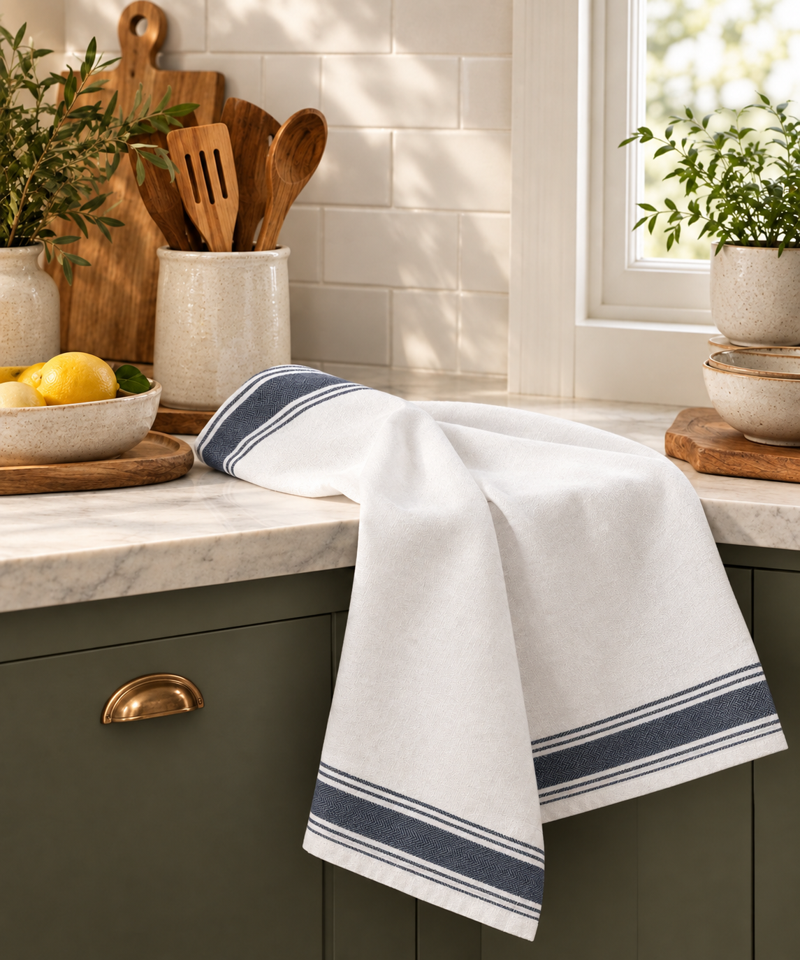 Blue Border Kitchen Towel